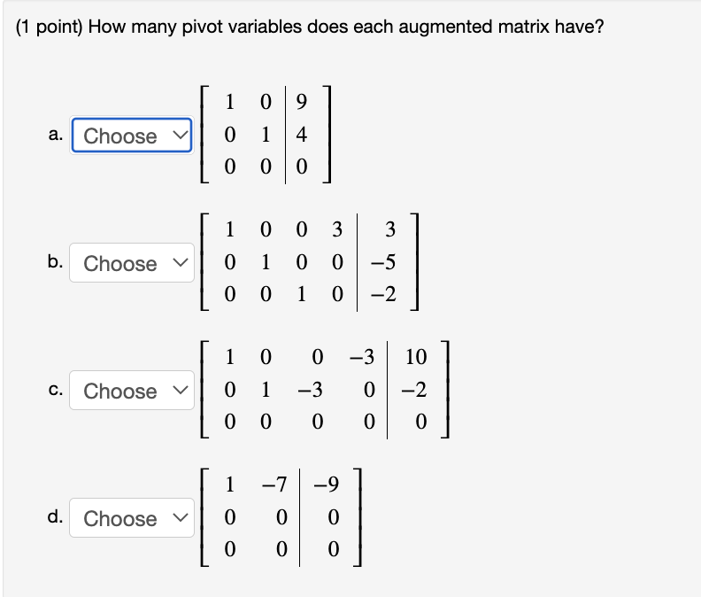 Solved (1 point) Solve the system of equations represented | Chegg.com