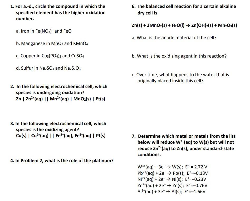 Solved 1. For a.-d., circle the compound in which the | Chegg.com