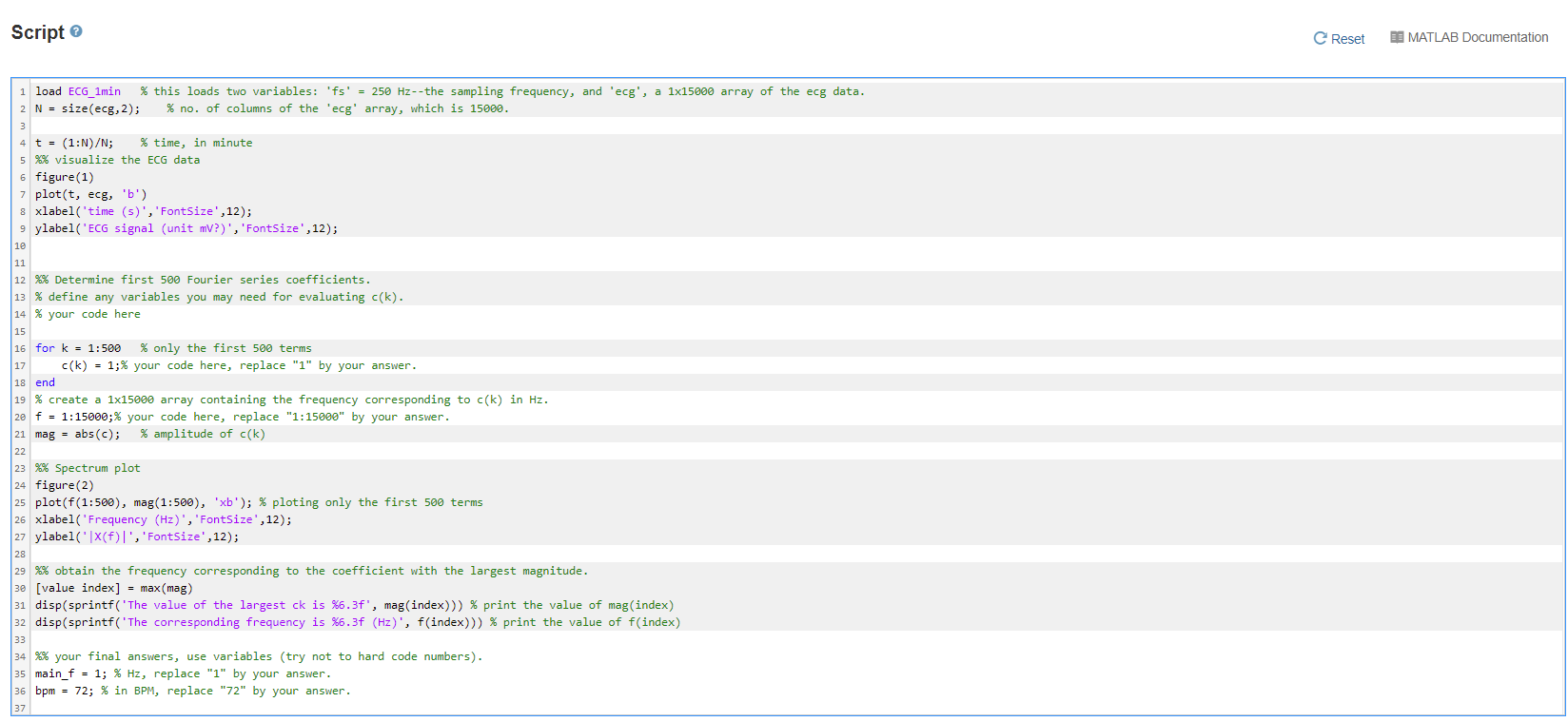 ECG Signal and Heart Rate O solutions submitted (max: | Chegg.com