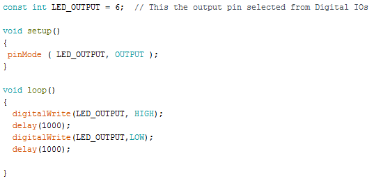 Solved const int LED_OUTPUT = 6; // This the output pin | Chegg.com