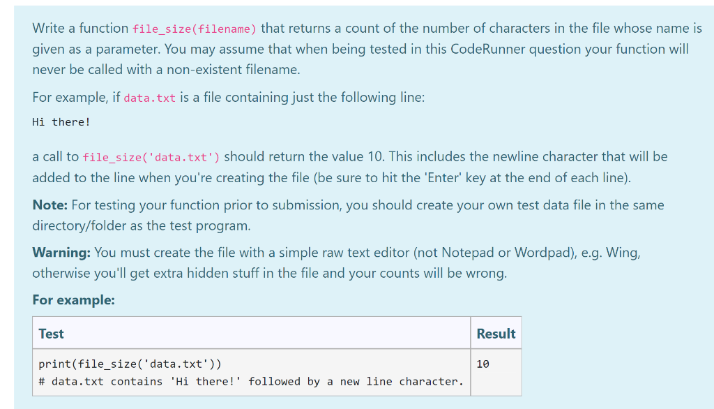 Solved Write a function file_size(filename) that returns a | Chegg.com