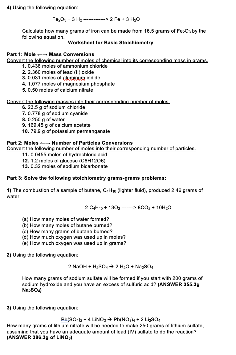 Solved 4) Using the following equation: Fe2O3 + 3 H2 | Chegg.com