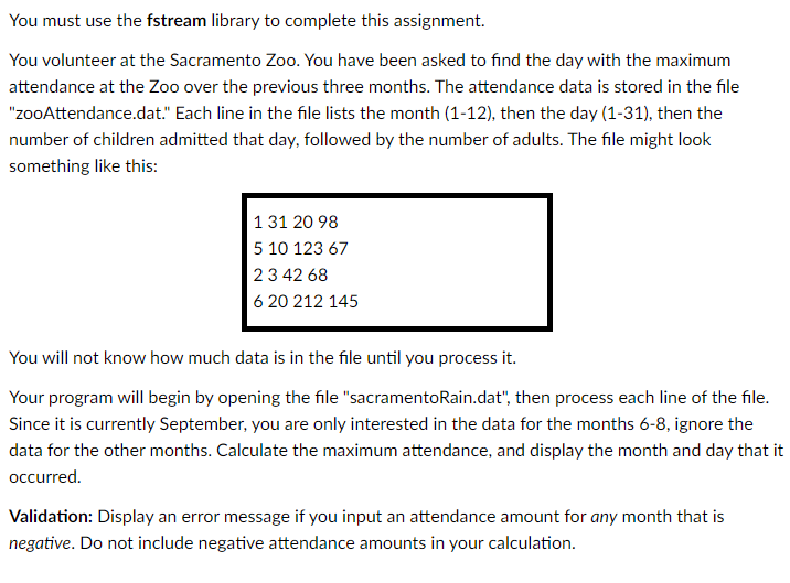 Solved You must use the fstream library to complete this | Chegg.com