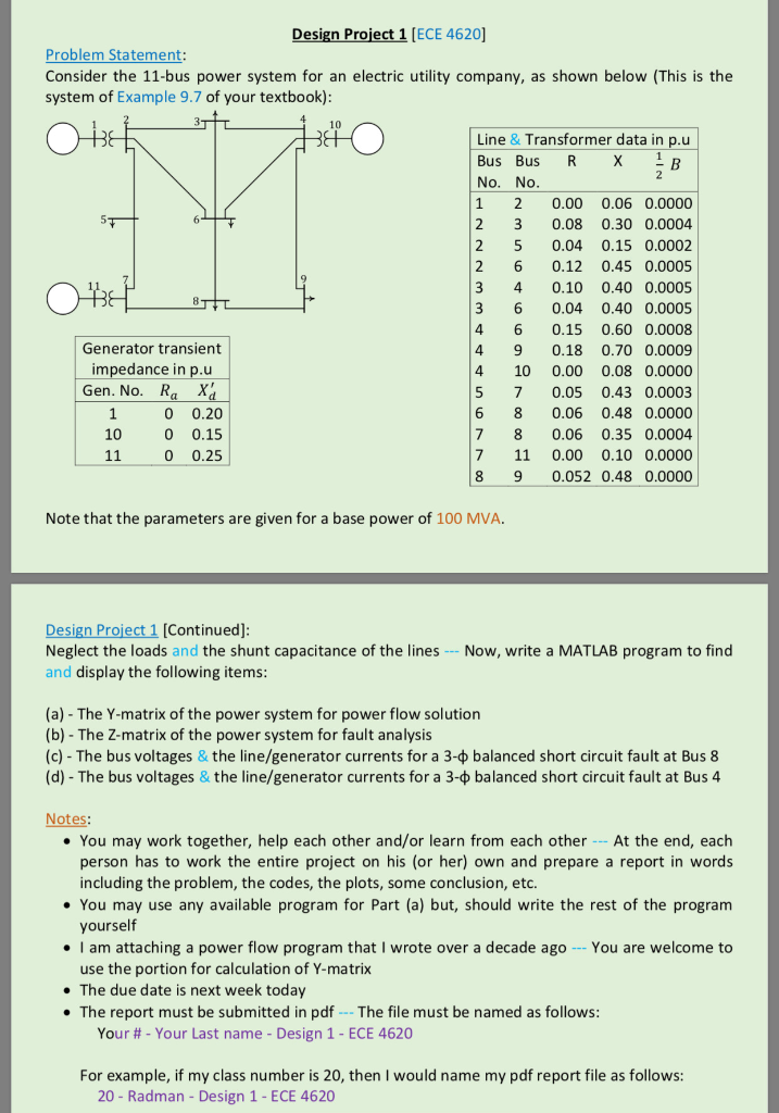 1 [ECE 4620] Problem Statement: Consider the 11-bus | Chegg.com
