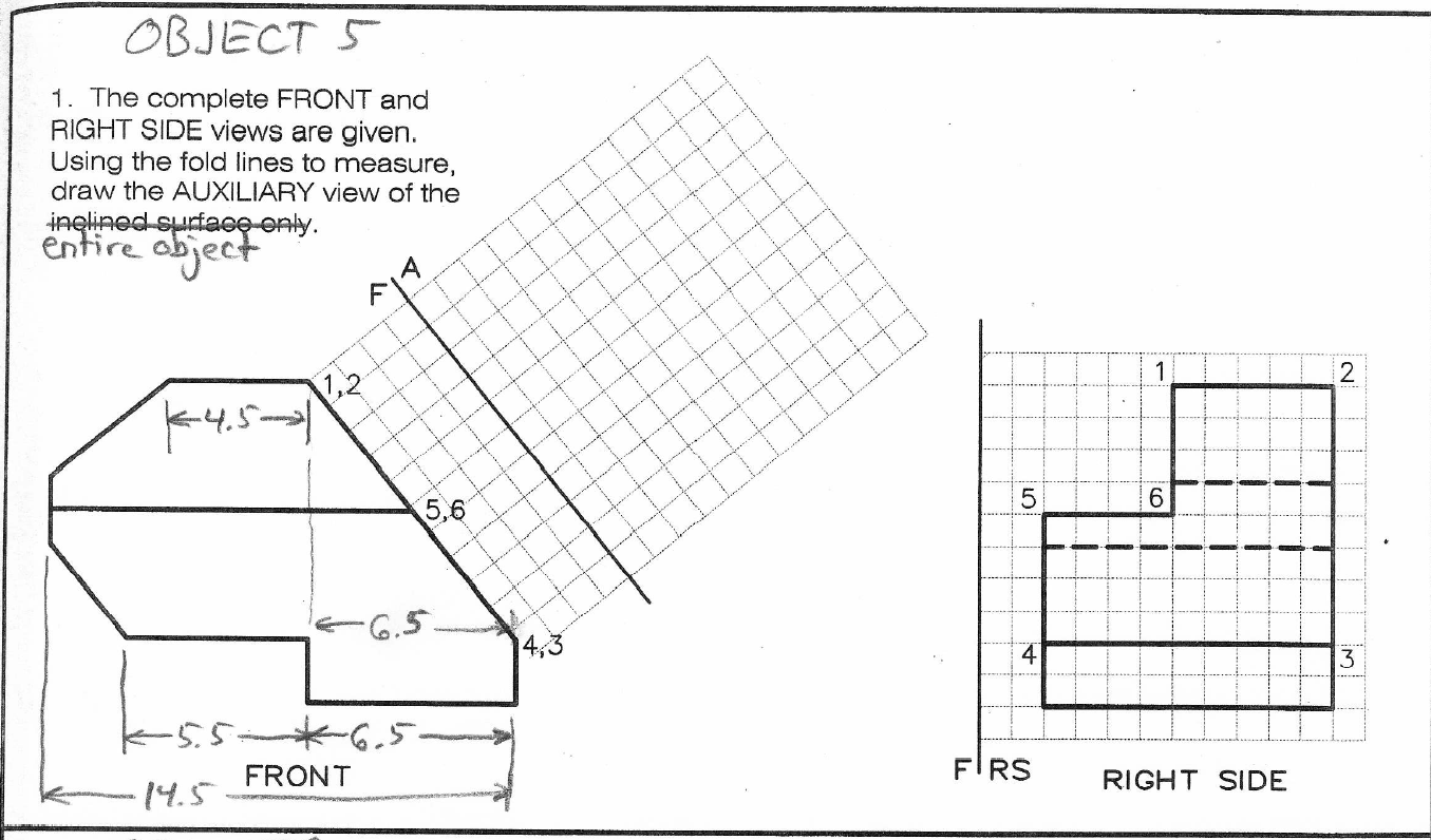Solved OBJECT 5 1. The complete FRONT and RIGHT SIDE views | Chegg.com