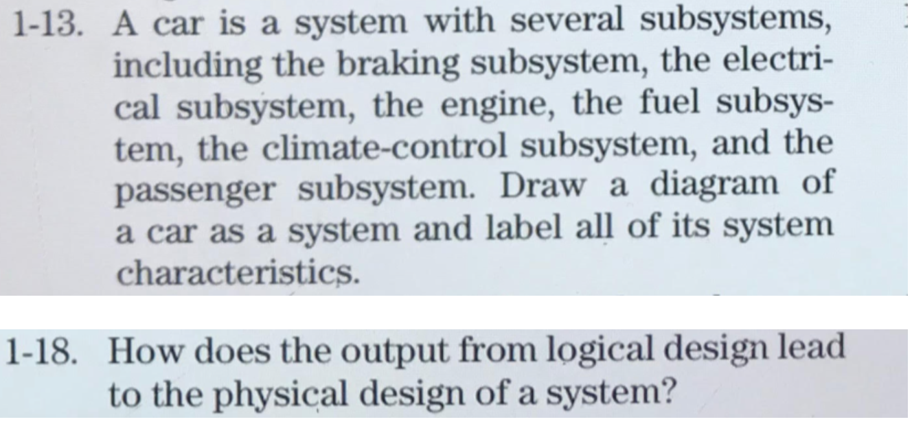 Solved 113. A car is a system with several subsystems,