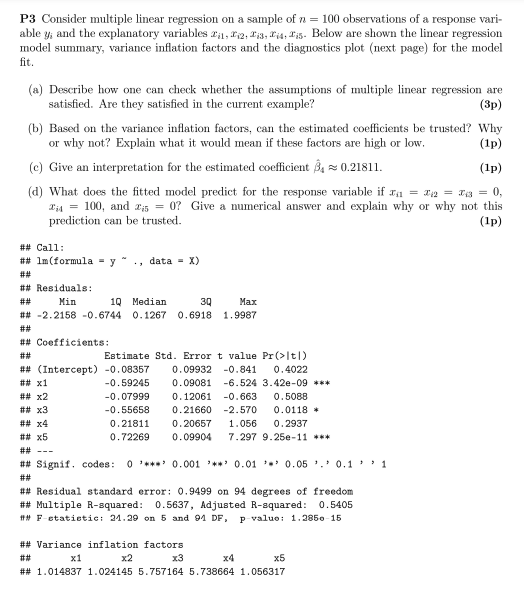 Solved P3 Consider multiple linear regression on a sample of | Chegg.com