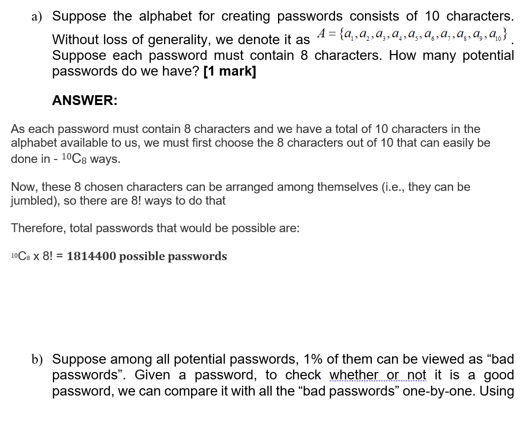 Solved 32 A) Suppose The Alphabet For Creating Passwords | Chegg.com