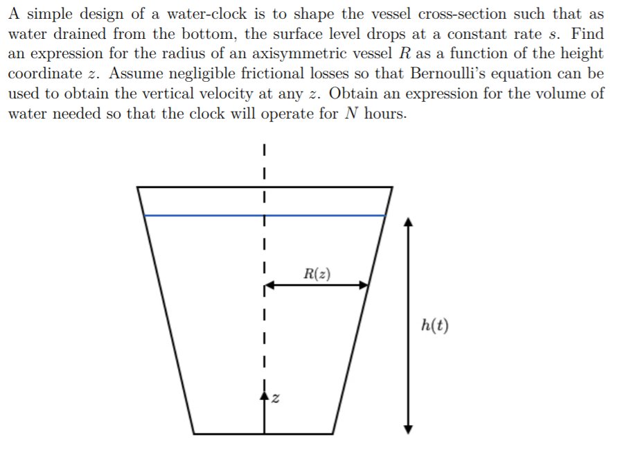 Solved A simple design of a waterclock is to shape the