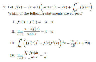 Solved 2. Let f(x) = (2+1) arctan(1 – 2c) + Which of the | Chegg.com