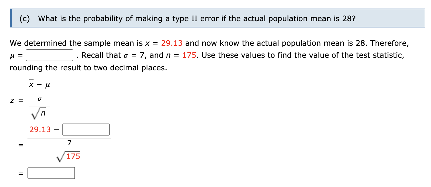 Solved (C) What is the probability of making a type II error | Chegg.com