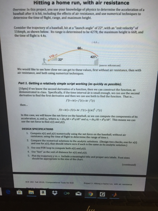 Physics Home Run Problem Hitting a home run, with air resistance Overview: In | Chegg.com