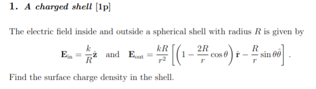 Solved 1. A charged shell [1p] The electric field inside and | Chegg.com