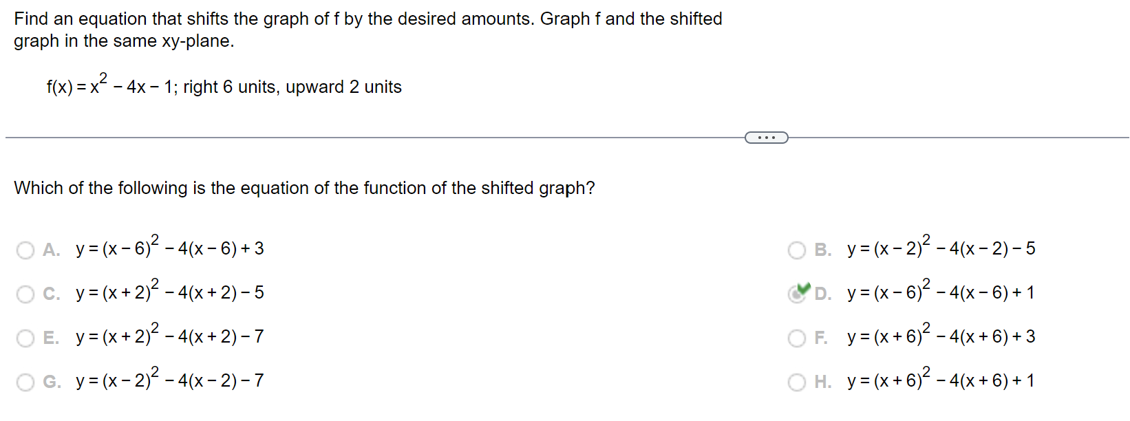 Solved Find an equation that shifts the graph of f by the | Chegg.com