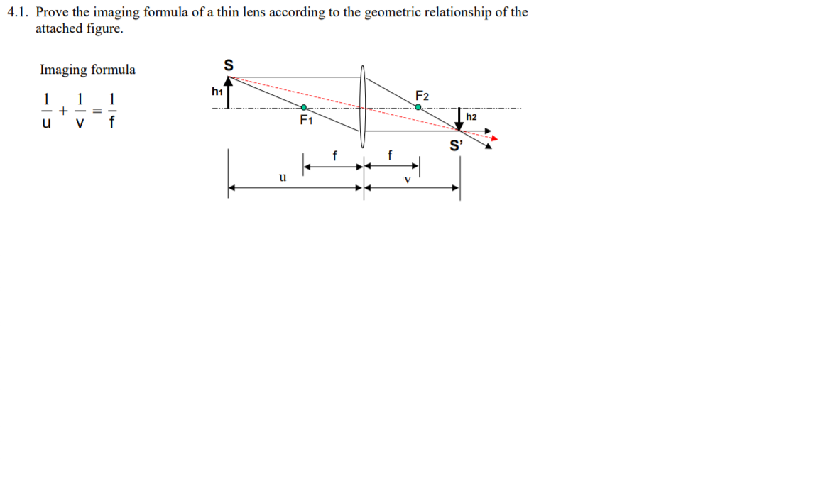Solved 4.1. Prove the imaging formula of a thin lens | Chegg.com
