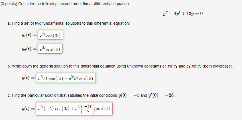 Solved (3 points) Consider the following second order linear | Chegg.com