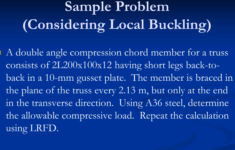 Solved Sample Problem (Considering Local Buckling) A double