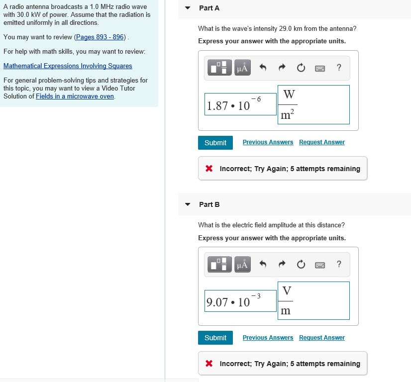 Solved A radio antenna broadcasts a 1.0 MHz radio wave with