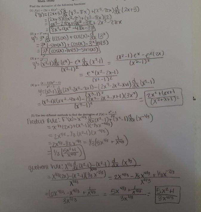 Solved Math 02 Find the derivative of the following | Chegg.com