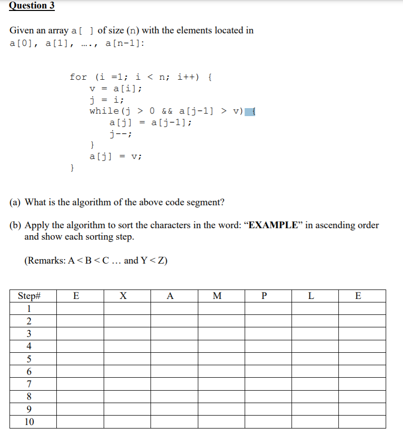 Solved Question 3 Given An Array A Of Size N With Th Chegg Com