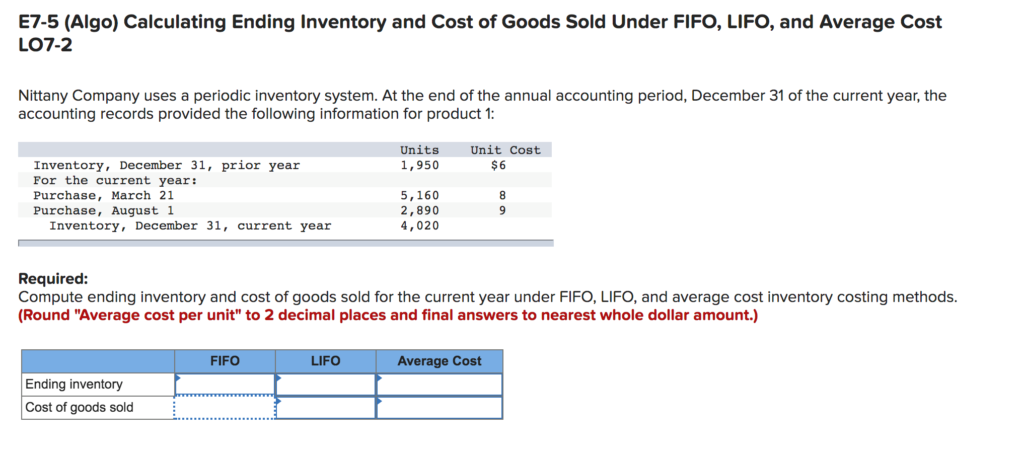 Solved E75 (Algo) Calculating Ending Inventory and Cost of