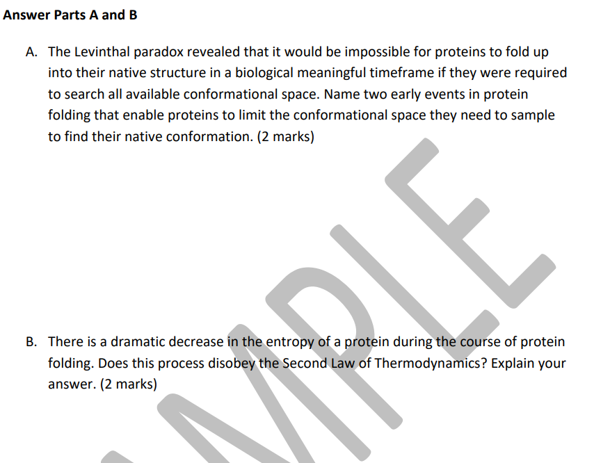 Solved A. The Levinthal paradox revealed that it would be