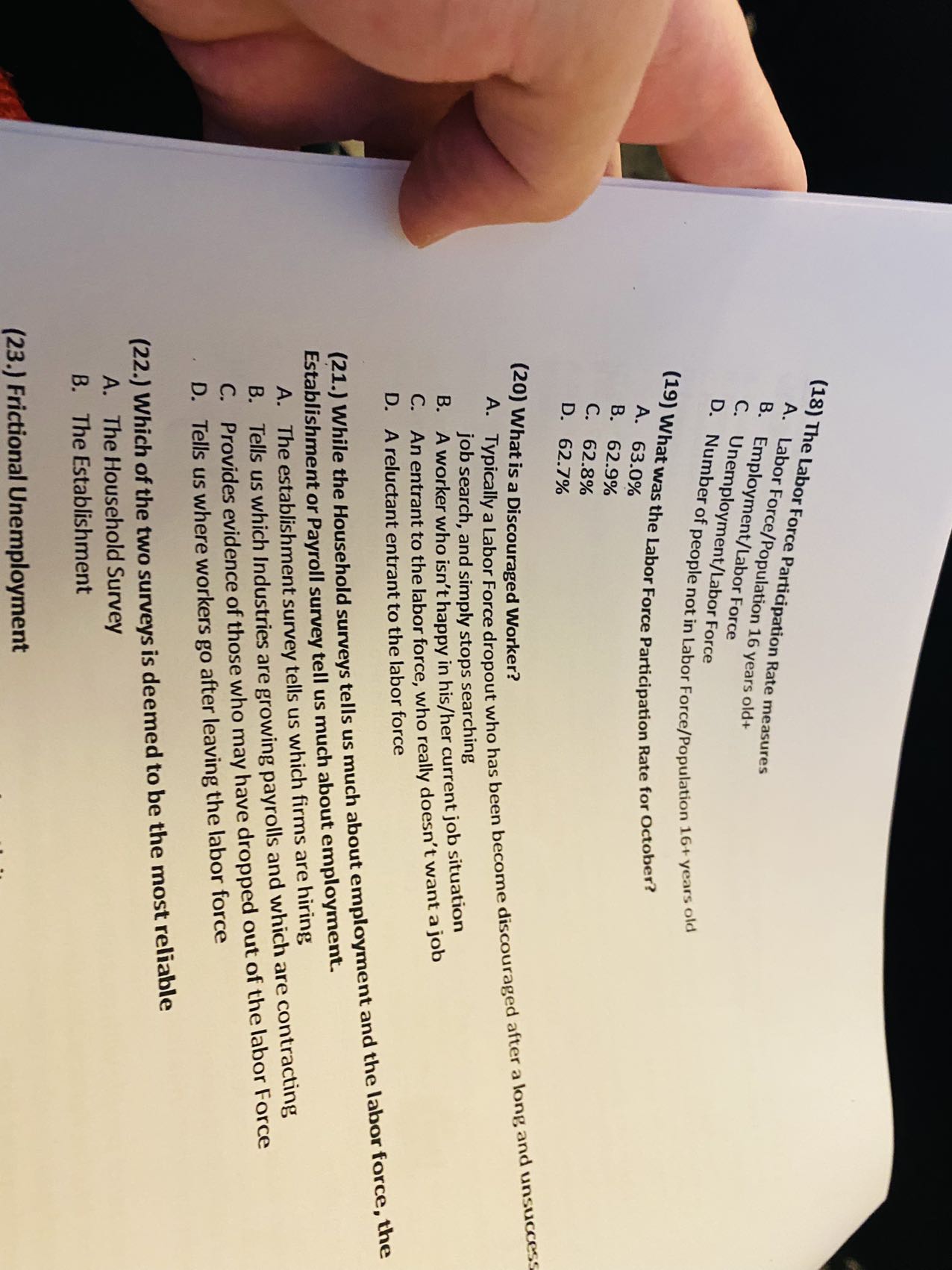 Solved (18) ﻿The Labor Force Participation Rate measuresA. | Chegg.com
