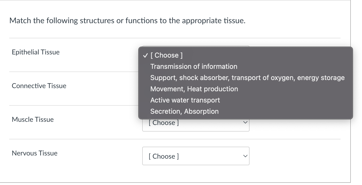 Solved Match The Following Structures Or Functions To The | Chegg.com