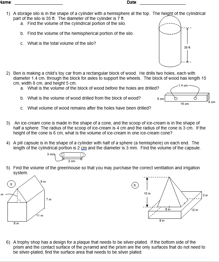 Solved Name: Date: 1) A storage silo is in the shape of a | Chegg.com