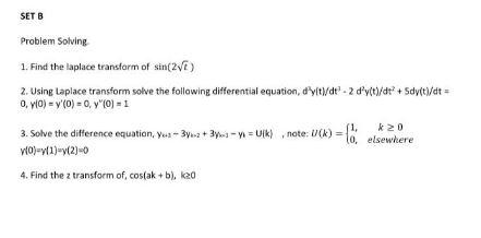 Solved SET B Problem Solving 1. Find The Laplace Transform | Chegg.com ...