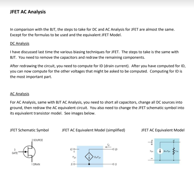 Solved JFET AC Analysis In comparison with the BJT, the