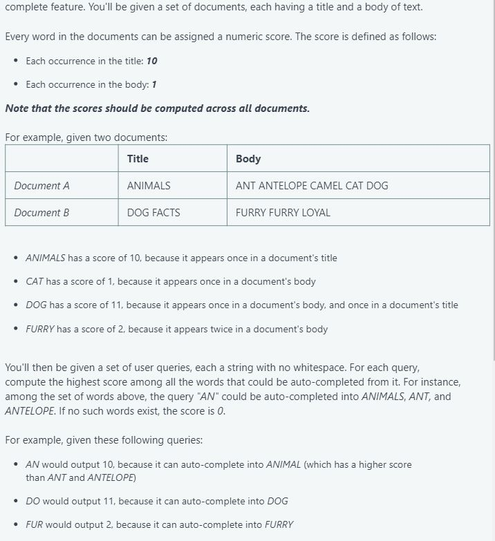 Solved complete feature. You'll be given a set of documents, | Chegg.com