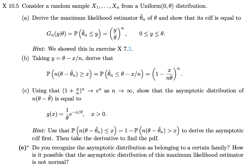Solved X 10.5 Consider a random sample X1, ..., Xn from a | Chegg.com