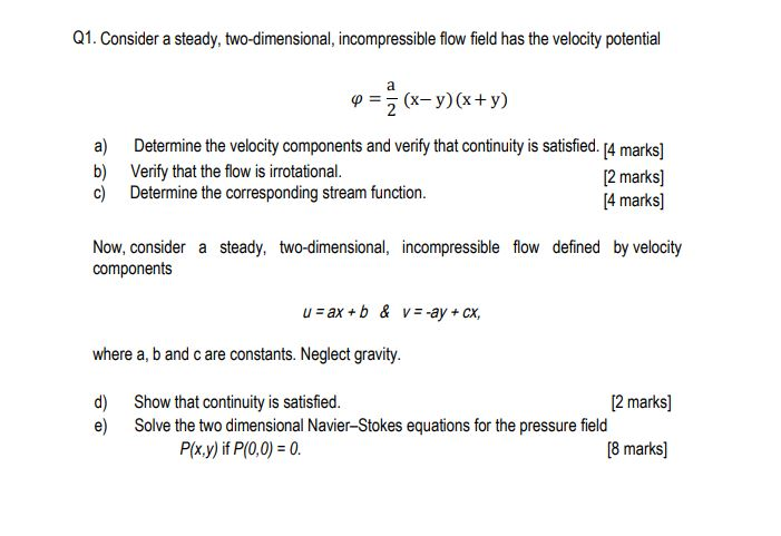 Solved Q1. Consider A Steady, Two-dimensional, | Chegg.com