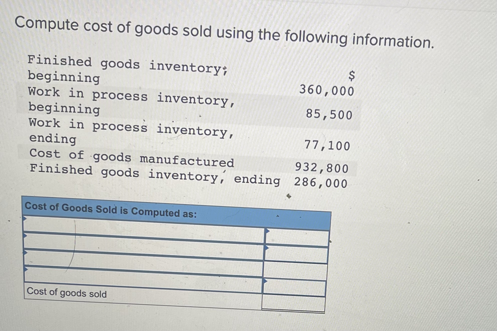 Solved Compute Cost Of Goods Sold Using The Following | Chegg.com