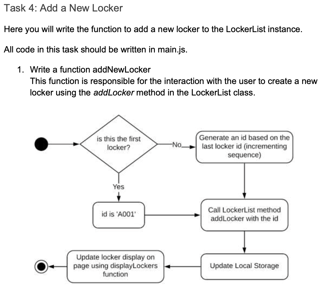 Solved Task 4: Add a New Locker Here you will write the | Chegg.com