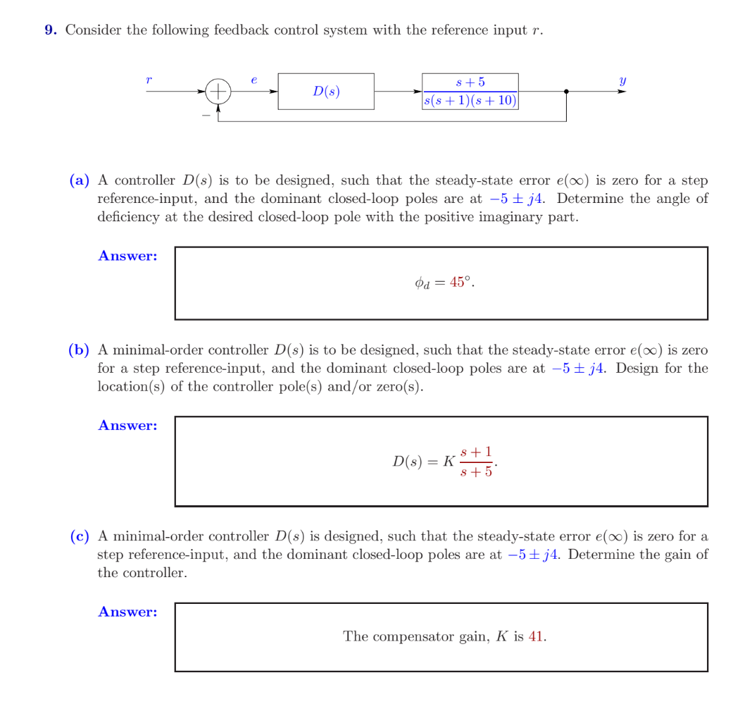 Solved 9. Consider the following feedback control system | Chegg.com
