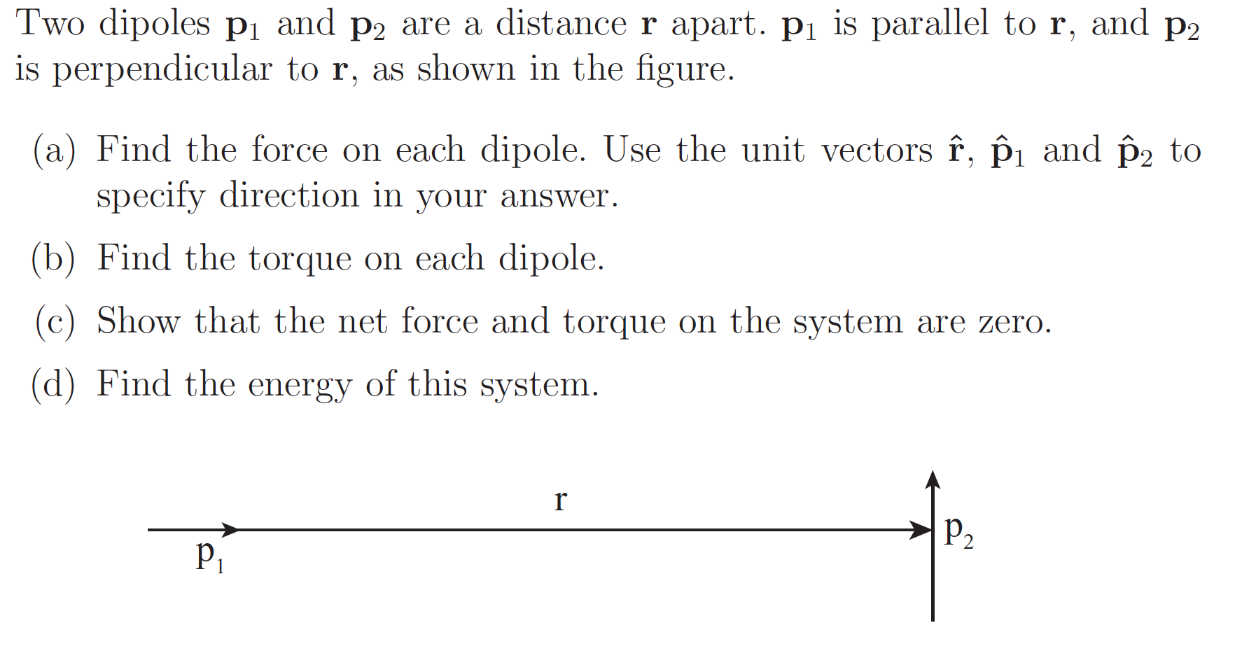 Solved Two dipoles Pı and p2 are a distance r apart. p1 is | Chegg.com