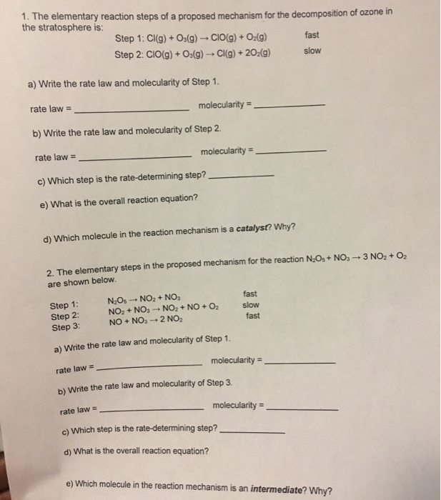 Solved 1. The elementary reaction steps of a proposed | Chegg.com