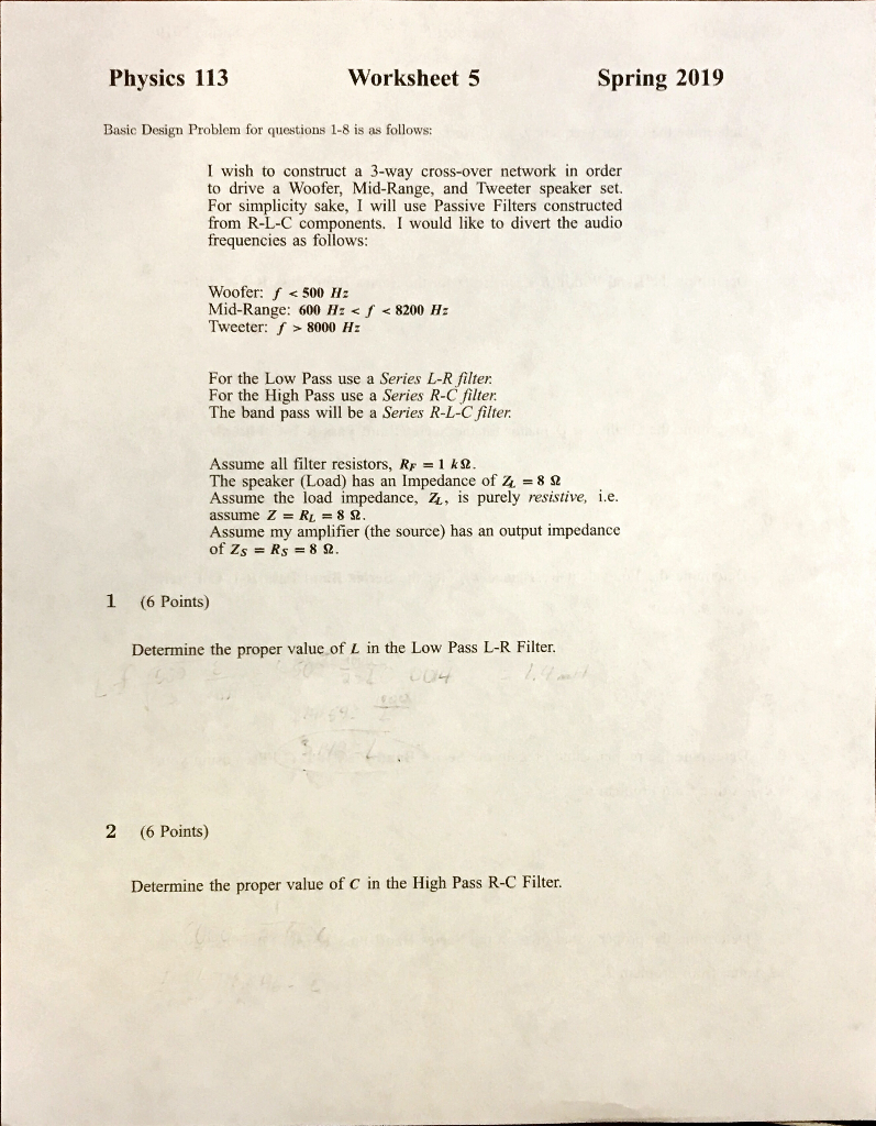 Solved Physics 113 Worksheet 5 Spring 2019 Basic Design | Chegg.com