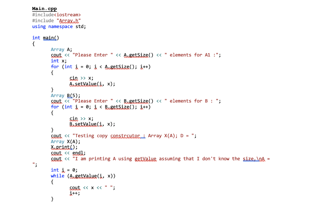 Exercise 1: Implement the Array class that is defined | Chegg.com