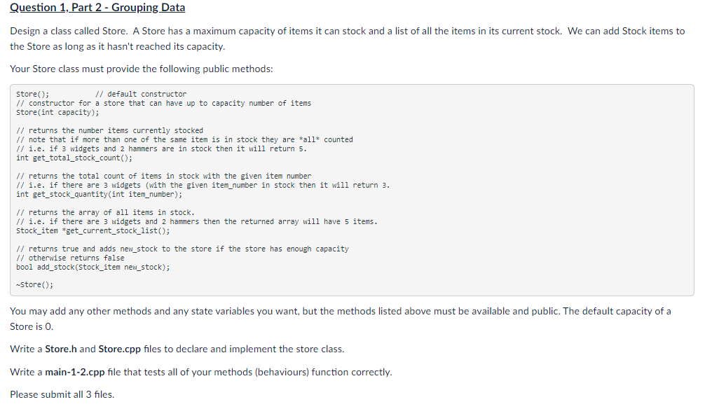 Solved Question 1, Part 1 - Basic Object Design a class | Chegg.com