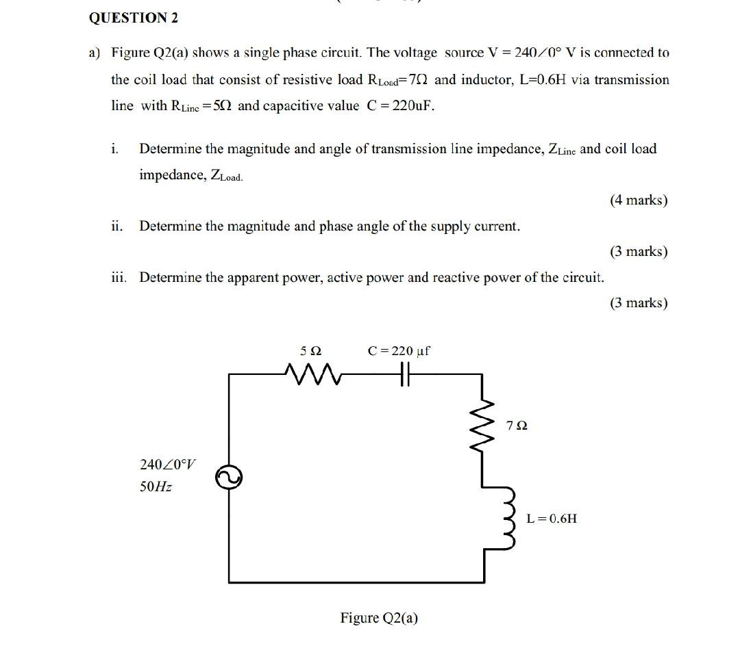 Solved QUESTION 2 A) Figure Q2(a) Shows A Single Phase | Chegg.com