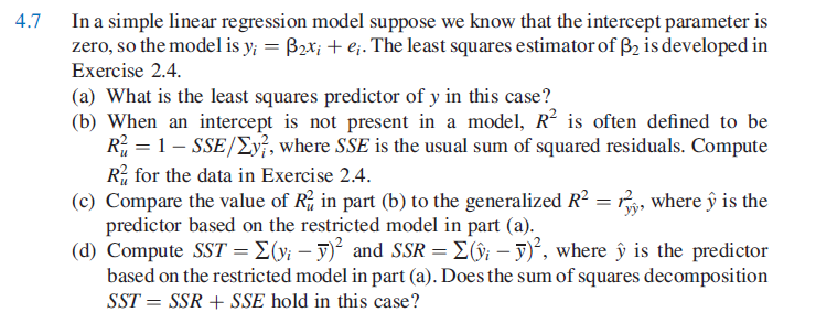 Solved 4.7 In a simple linear regression model suppose we | Chegg.com