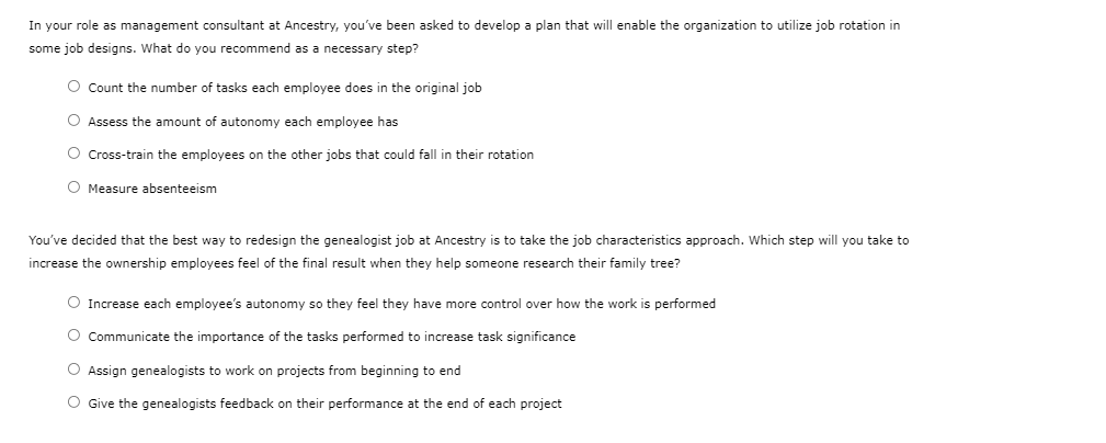 Solved 1. Building Blocks of Organizations: Job Design Use | Chegg.com