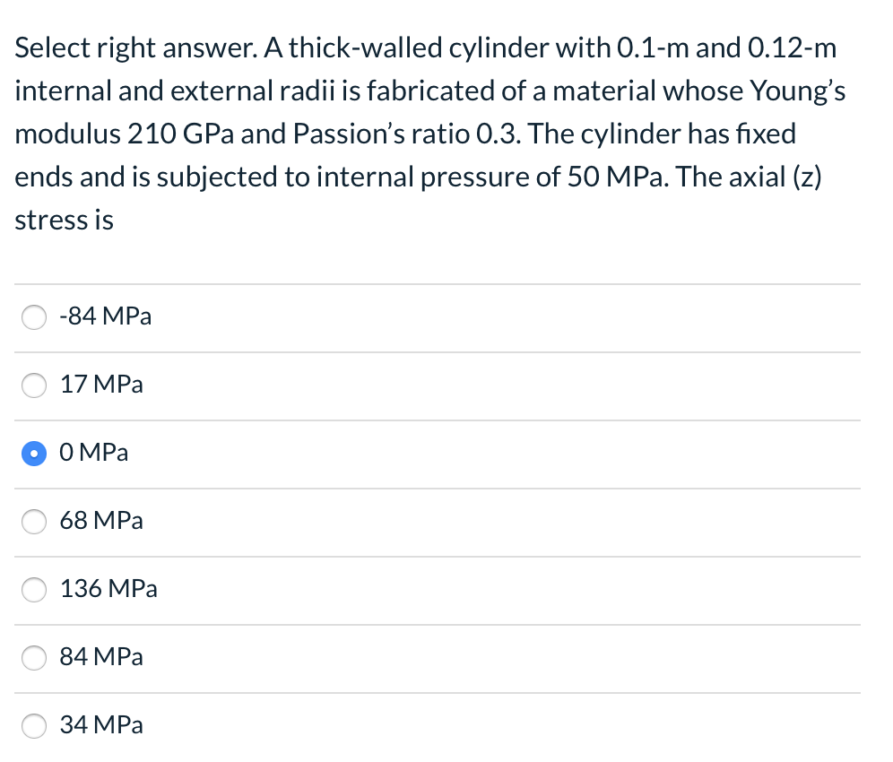 Solved Select Right Answer. A Thick-walled Cylinder With | Chegg.com