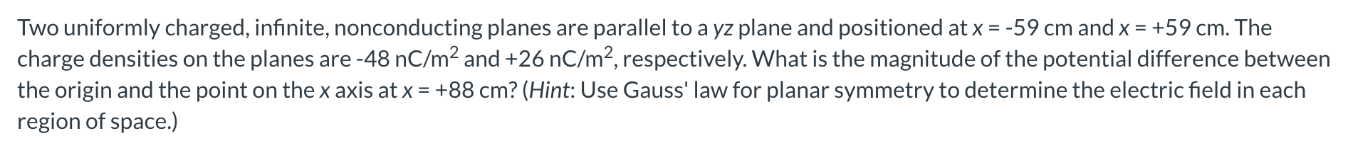 Solved Two uniformly charged, infinite, nonconducting planes | Chegg.com
