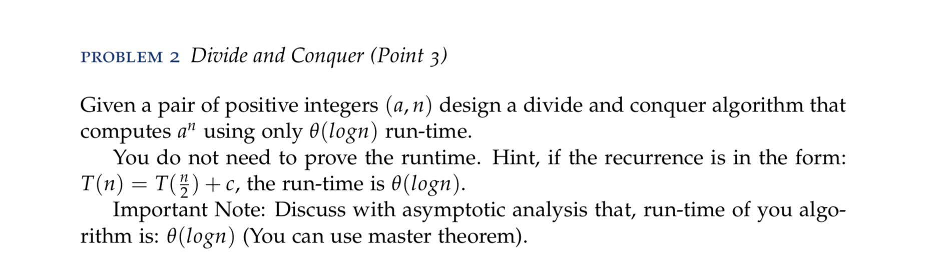 Solved PROBLEM 2 Divide and Conquer (Point 3) Given a pair | Chegg.com