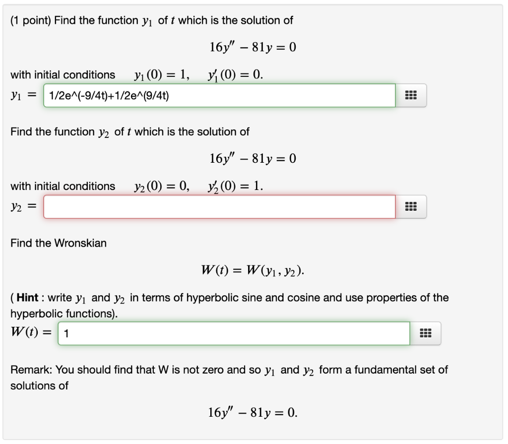 Solved 1 Point Find The Function Yı Of T Which Is The