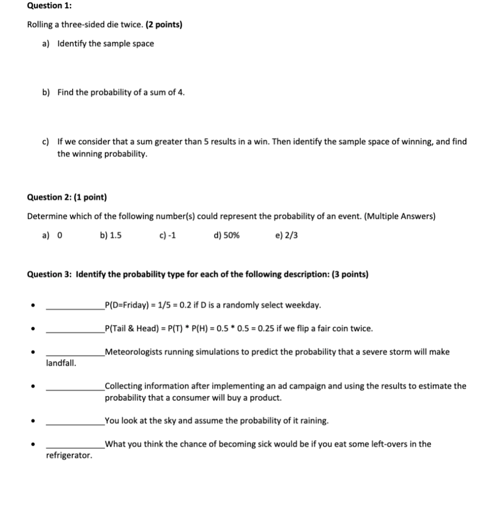 Solved Question 1: Rolling a three-sided die twice. (2 | Chegg.com